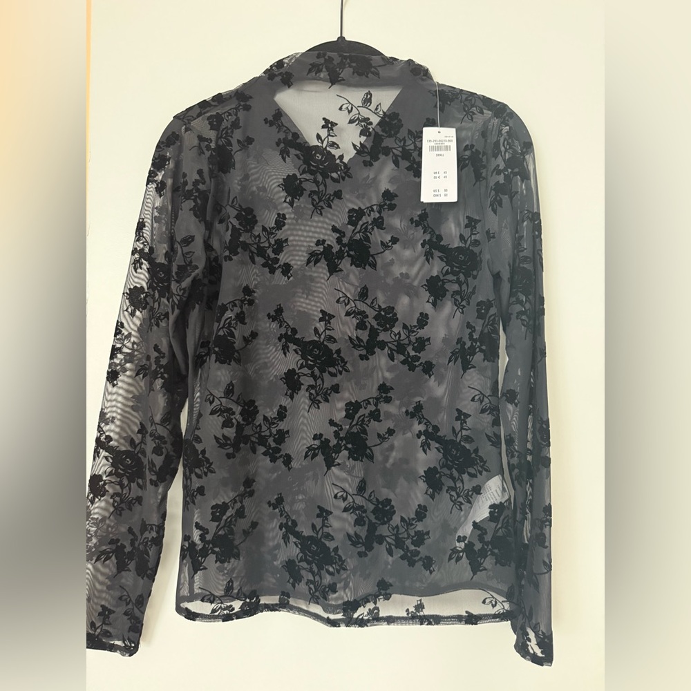 Abercrombie & Fitch Black Floral Sheer Blouse